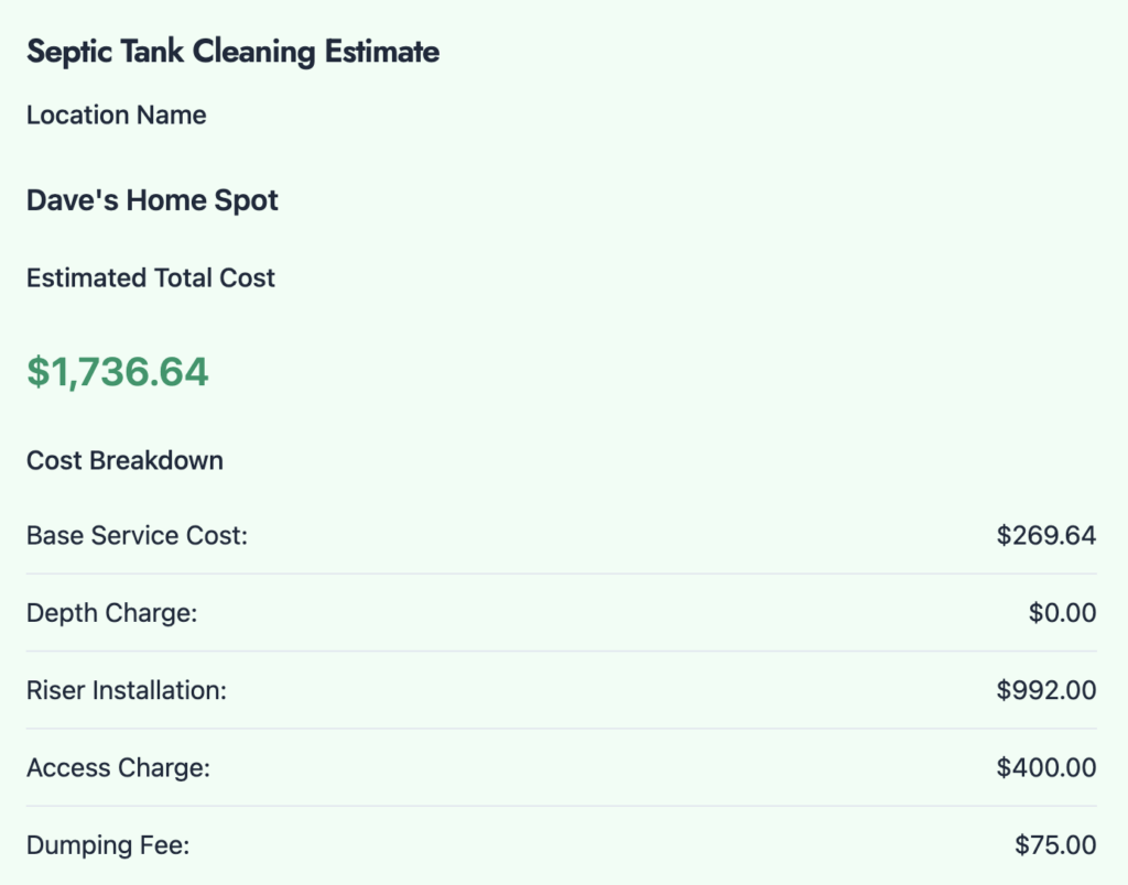 septic tank pumping estimate